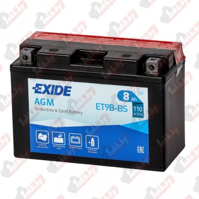 Exide ET9B-BS (8 A/h), 110А L+