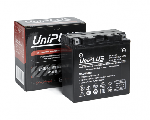 UniPLUS EB14B-4-1 YT14B-BS (12 А/ч, 185А) L+, AGM с боковыми клеммами под болт для Yamaha/BMW