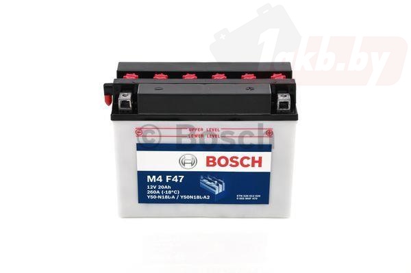 Аккумулятор Bosch M4 F47 520 012 020 (20 А/ч, 260А) Обратная (R+), AGM для мототехники