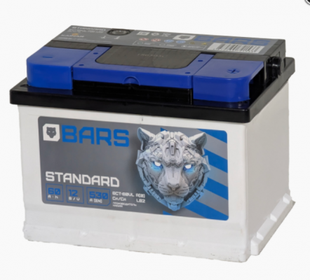 Bars Silver 60 (60 А/ч, 530А) Обратная (R+), Низкий корпус 175мм Hyundai Solaris, Kia Rio