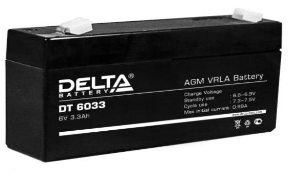 Аккумулятор Delta DT 6033 (3.3 А/ч, 6V) AGM, клеммы F1, для ИБП и охранной сигнализации