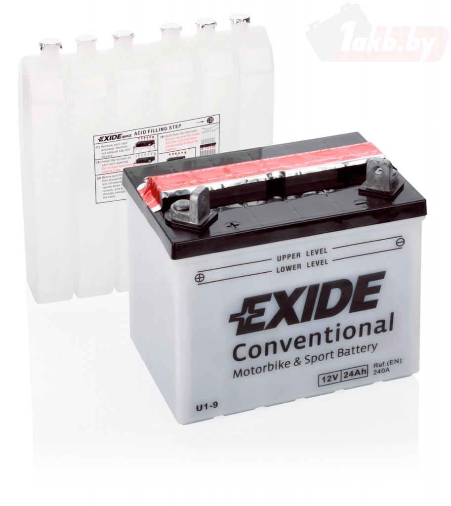Exide U1-9 (24 А/ч, 240А) L+, пусковой ток 240А EN, для газонокосилок и минитракторов