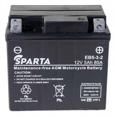 Sparta AGM EB5-3-2 (5 А/ч, 85А) R+, клеммы F2, замена YTZ7S/YTX5L-BS для скутеров и мототехники