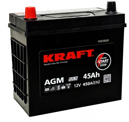 KRAFT AGM Asia (45 А/h), 450A L+
