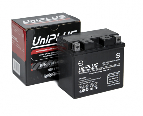 UniPLUS AGM EBZ7-3-1 YTZ7S-BS (7 А/ч, 130А) Обратная (R+), усиленный пусковой ток для Honda CBR600RR, Yamaha YZF-R6