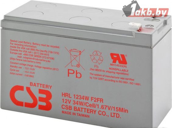 Аккумулятор CSB HRL1234W F2 (9 А/ч) AGM Long Life 10 лет для ИБП APC Smart-UPS
