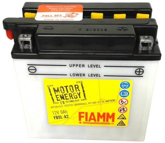 Fiamm FB9L-A2 (9 А/ч, 140А) Обратная (R+), сухозаряженный мотоаккумулятор YB9L-A2