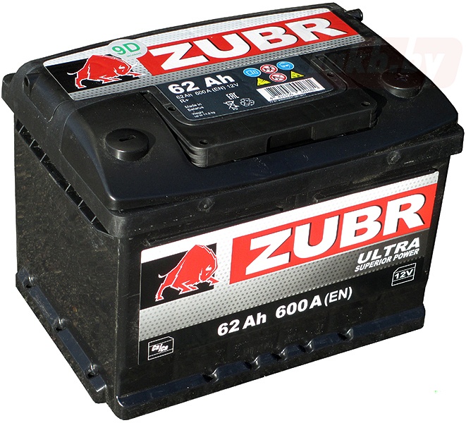 Zubr Ultra ZU621S (62 А/ч, 600А) L+, низкий корпус 175мм для Kia/Hyundai