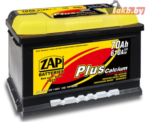 ZAP Zap Plus 570 38 (70 А/ч, 610А) Обратная (R+), низкий корпус 175мм Ford Focus/Mazda 3