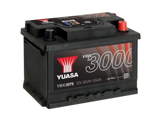 YUASA YBX3075 (60 А/ч, 550А) Обратная (R+), низкий корпус 175 мм для Ford Focus/Fiesta