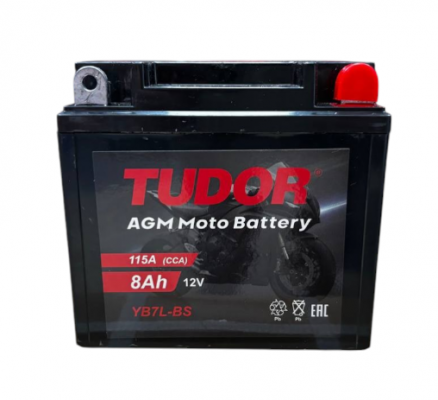 Tudor YB7L-BS (8 А/ч, 130А) Обратная (R+), AGM Maintenance Free для Honda CB/CBR/Yamaha - фото 1