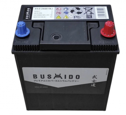 Bushido Asia (44 А/ч, 400А) R+, тонкие клеммы JIS B19 для Hyundai/Kia