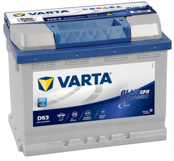 Varta Blue Dynamic EFB D53 (60 А/ч, 560А) Обратная (R+), технология Start-Stop для Mazda CX-5, Toyota RAV4
