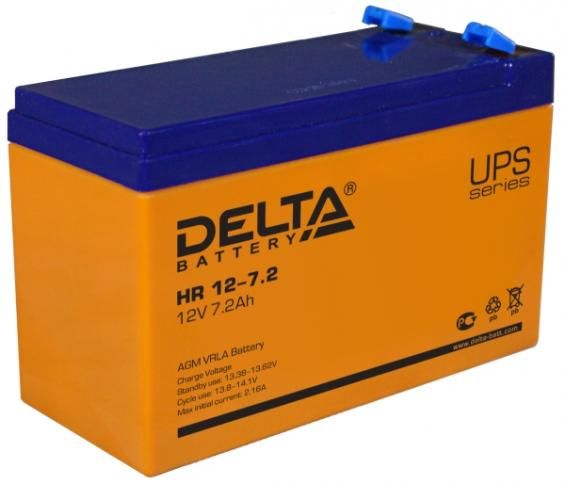 Аккумулятор Delta HR 12-7.2 (7.2 Ач) AGM для ИБП, клеммы F2, 151×65×94 мм