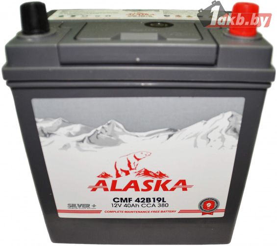 Аккумулятор ALASKA 40Ah 380A (R+) Обратная полярность, Узкие клеммы JIS для Hyundai/Kia