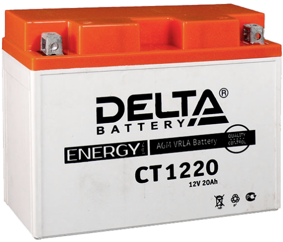 Delta CT 1220 (20 А/ч, 230А) Обратная (R+), AGM мотоаккумулятор YTX24HL-BS для снегоходов и квадроциклов