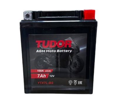 Tudor YTX7L-BS (7 А/ч, 80А) Обратная (R+), AGM сухозаряженный для скутеров и мопедов - фото 1