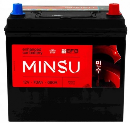 MINSU EFB Asia (70 А/ч, 680А) Обратная (R+), JIS D23 низкий корпус для Mazda CX-5, Toyota RAV4 MINSU EFB Asia (70 А/ч, 680А) Обратная (R+), JIS D23 низкий корпус для Mazda CX-5, Toyota RAV4