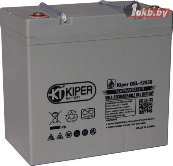 Kiper GEL 12V 55Ah (ИБП) под болт М6, глубокий разряд до 80% для поломоечных машин и гольф-каров