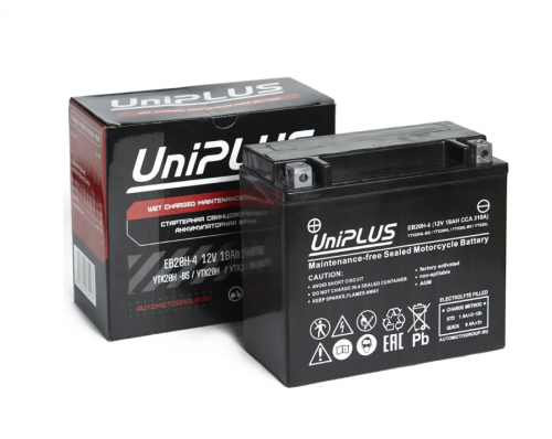 UniPLUS AGM EB20H-4 (18 А/ч, 310А) Обратная (R+), усиленный пусковой ток для Harley-Davidson V-Twin