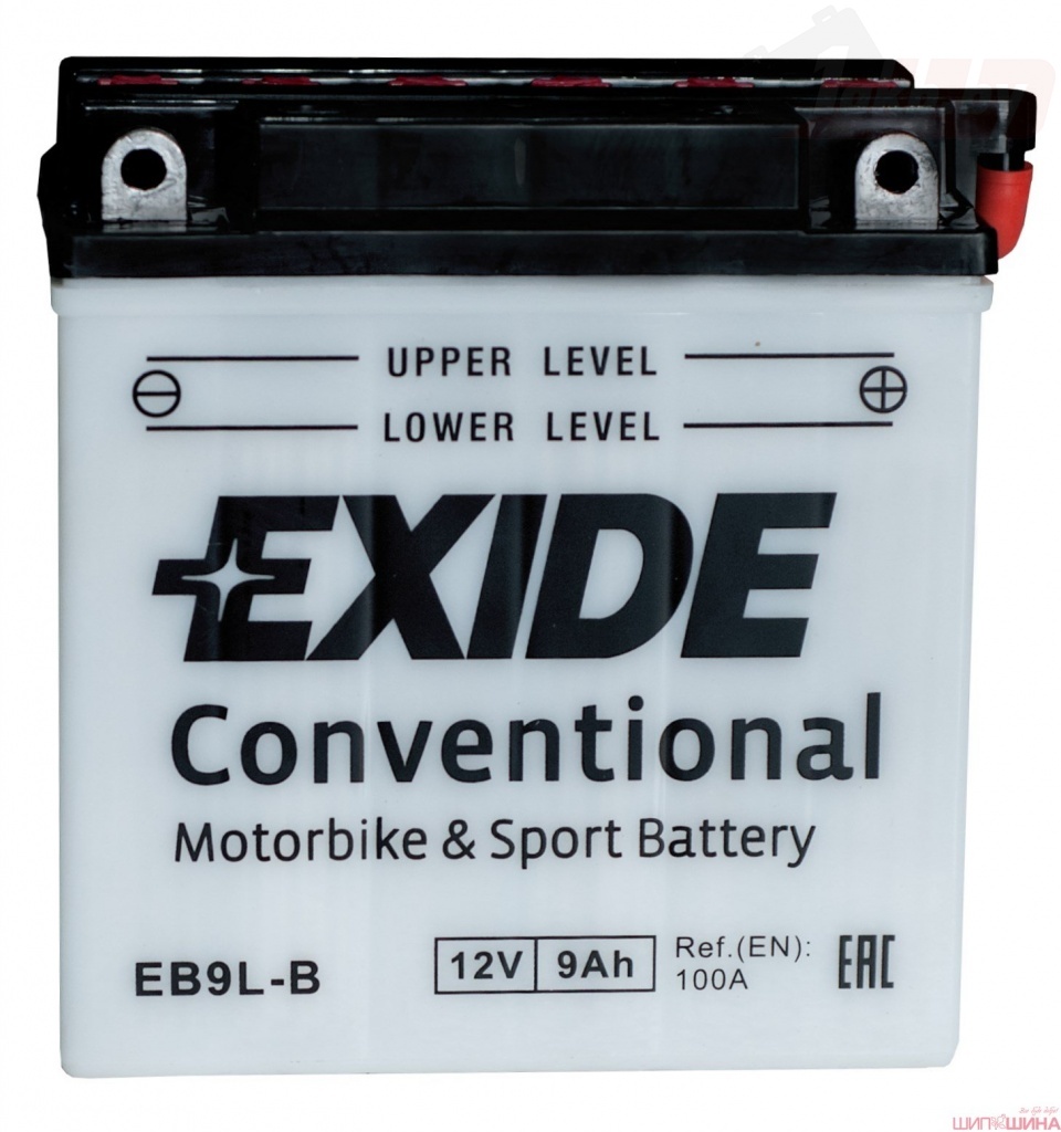 Exide EB9L-B (9 А/ч, 100А) Обратная (R+), Мотоаккумулятор с жидким электролитом, Клеммы под болт