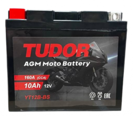 Tudor YT12B-BS (10 А/ч, 160А) L+, AGM мотоаккумулятор для Honda CB500F / Yamaha MT-07 - фото 1