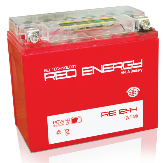 Red Energy RE 1214 (14 А/ч, 210А) L+, AGM мотоаккумулятор под болт М6 для BMW R1200GS, Honda VFR800