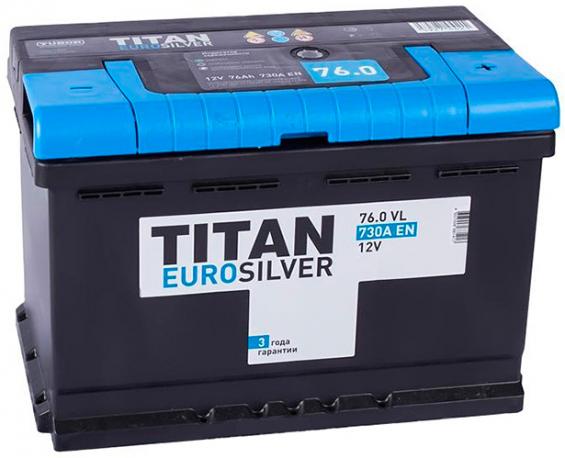 Titan Euro Silver 76 R (76 А/ч, 730 А) Обратная полярность, Ca/Ca 190 мм высота для Ford Focus, VW Passat