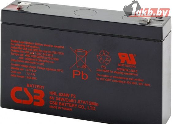 Аккумулятор CSB HRL634W F2 FR (6V 9Ah) AGM, огнестойкий корпус V-0, для ИБП и медоборудования