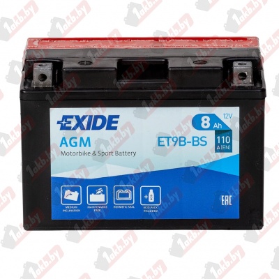 Exide ET9B-BS (8 A/h), 110А L+