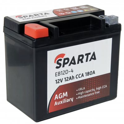 Sparta AGM EB12D-4 YTX12-BS (12 А/ч, 180А) L+, клеммы под болт М6, мотоциклы и квадроциклы