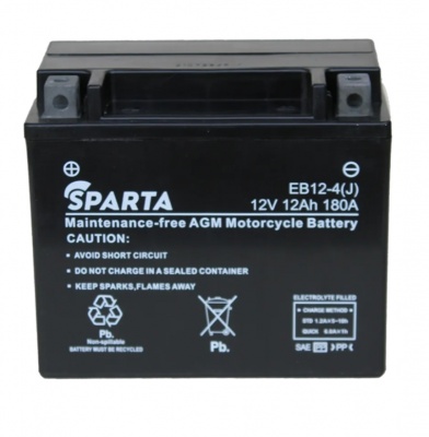 Sparta AGM EB12-4(J) YTX12-BS (12 А/ч, 180А) L+, высота 105 мм для Honda CB/Yamaha FZ