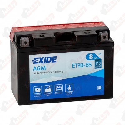 Exide ET9B-BS (8 A/h), 110А L+