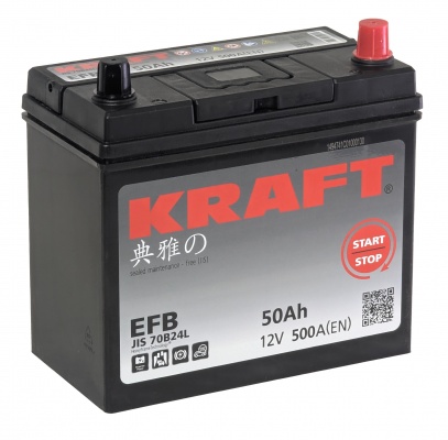 Аккумулятор KRAFT EFB Asia (50 А/ч) 500A R+