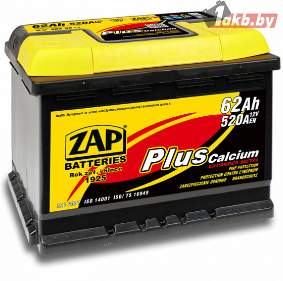 Zap plus (62 A/h), 580A R+