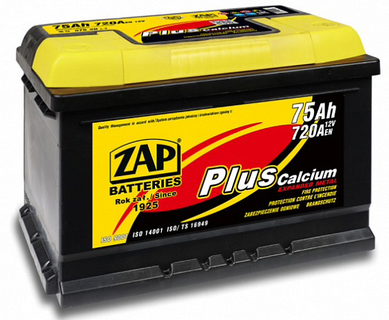 Zap plus 575 20 (75 A/h), 720A R+