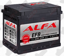 Аккумулятор ALFA EFB (60 А/h), 620A R+ низкий