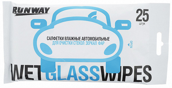 Салфетки влажные автомобильные "Runway", для стекол, фар, зеркал, 25 шт