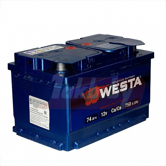 Westa Premium (74 A/h), 750A R+ низ.